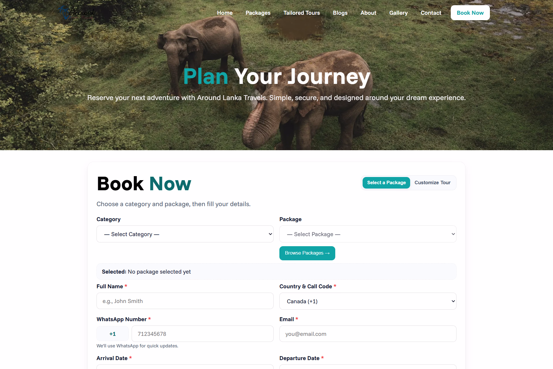 Around Lanka Travels Booking Platform